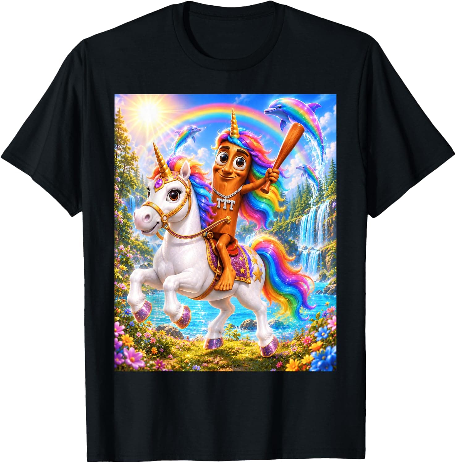 Girl Rainbow Tung Sahur Unicorn Cosplay Cute Dolphin Meme T-Shirt - Trending Amazon merch on demand shirt with BSR 732,219