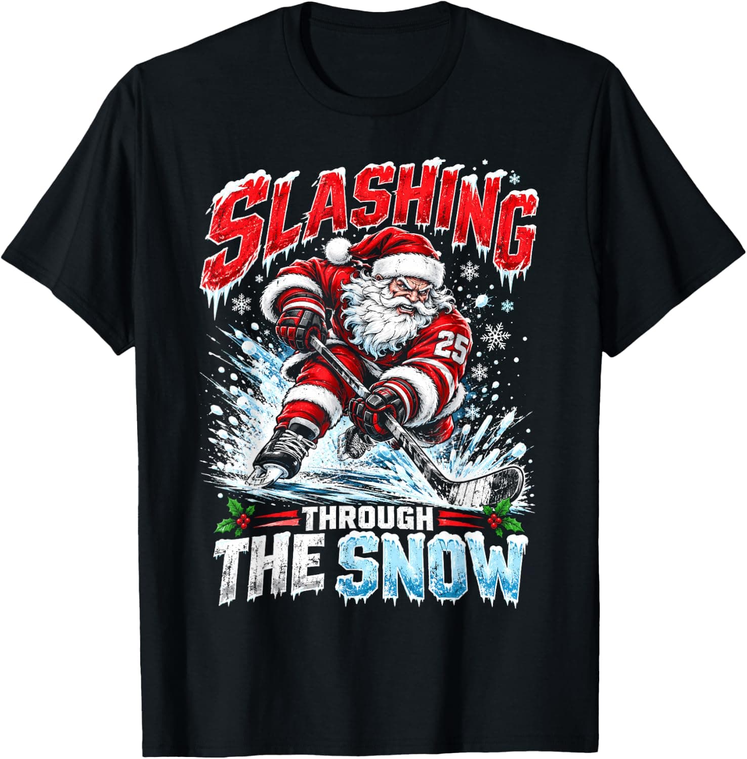 Slashing Through The Snow, Christmas Ice Hockey Santa T-Shirt - Trending Amazon merch on demand shirt with BSR 826,940