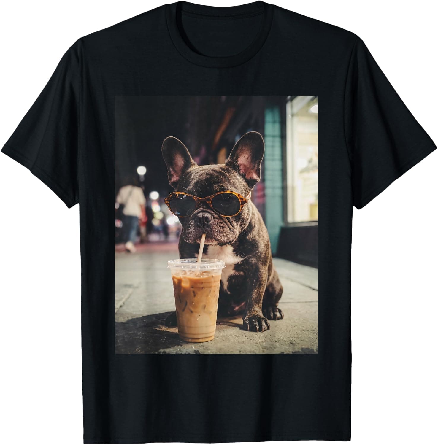 French Bulldog Drinking Iced Coffee Funny Animal T-Shirt - Trending POD product with BSR 275,415