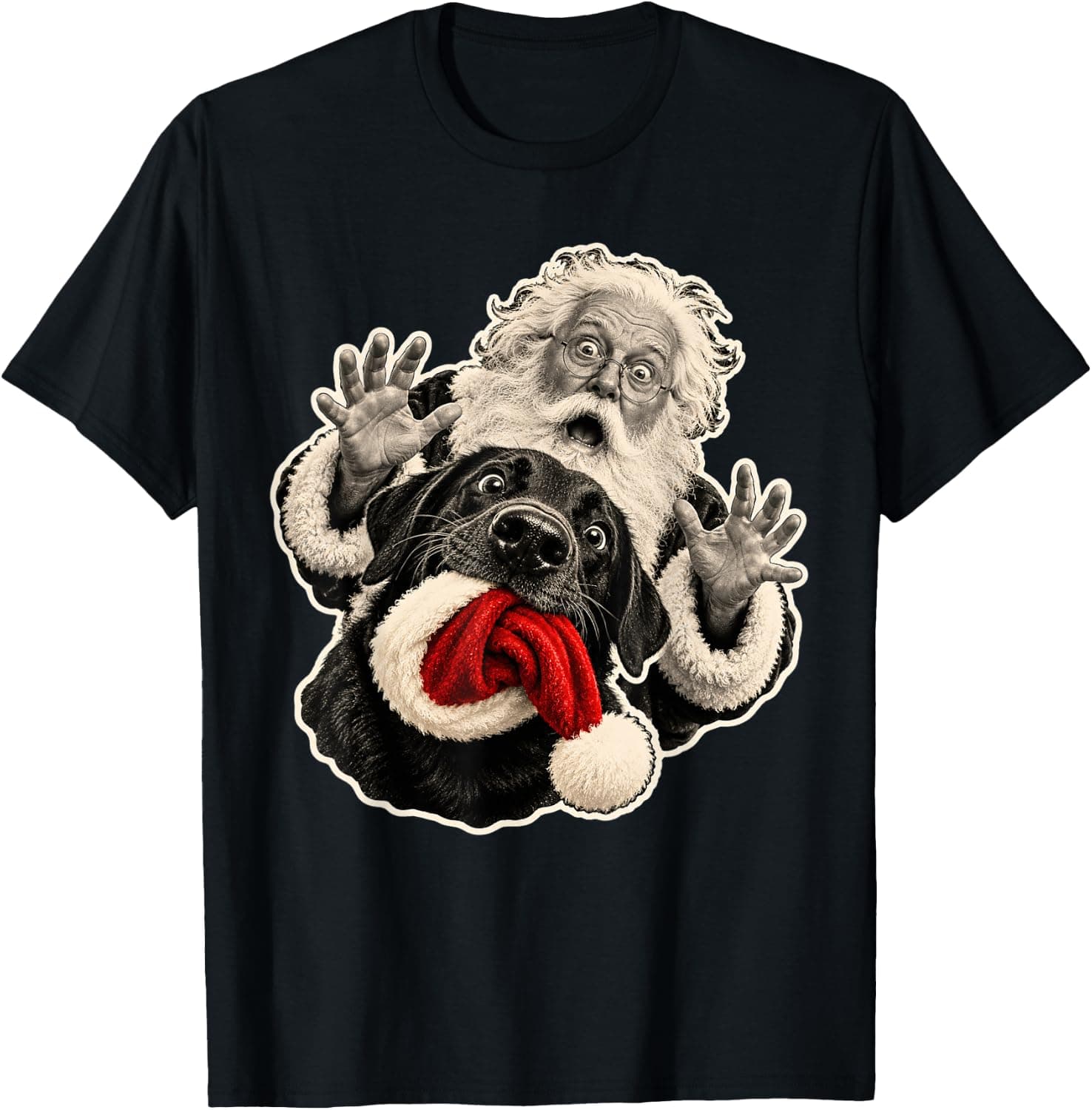 Funny Black Lab Stole Santa Hat Christmas Dog Dad Mom T-Shirt - Trending Amazon merch on demand shirt with BSR 1,093,882