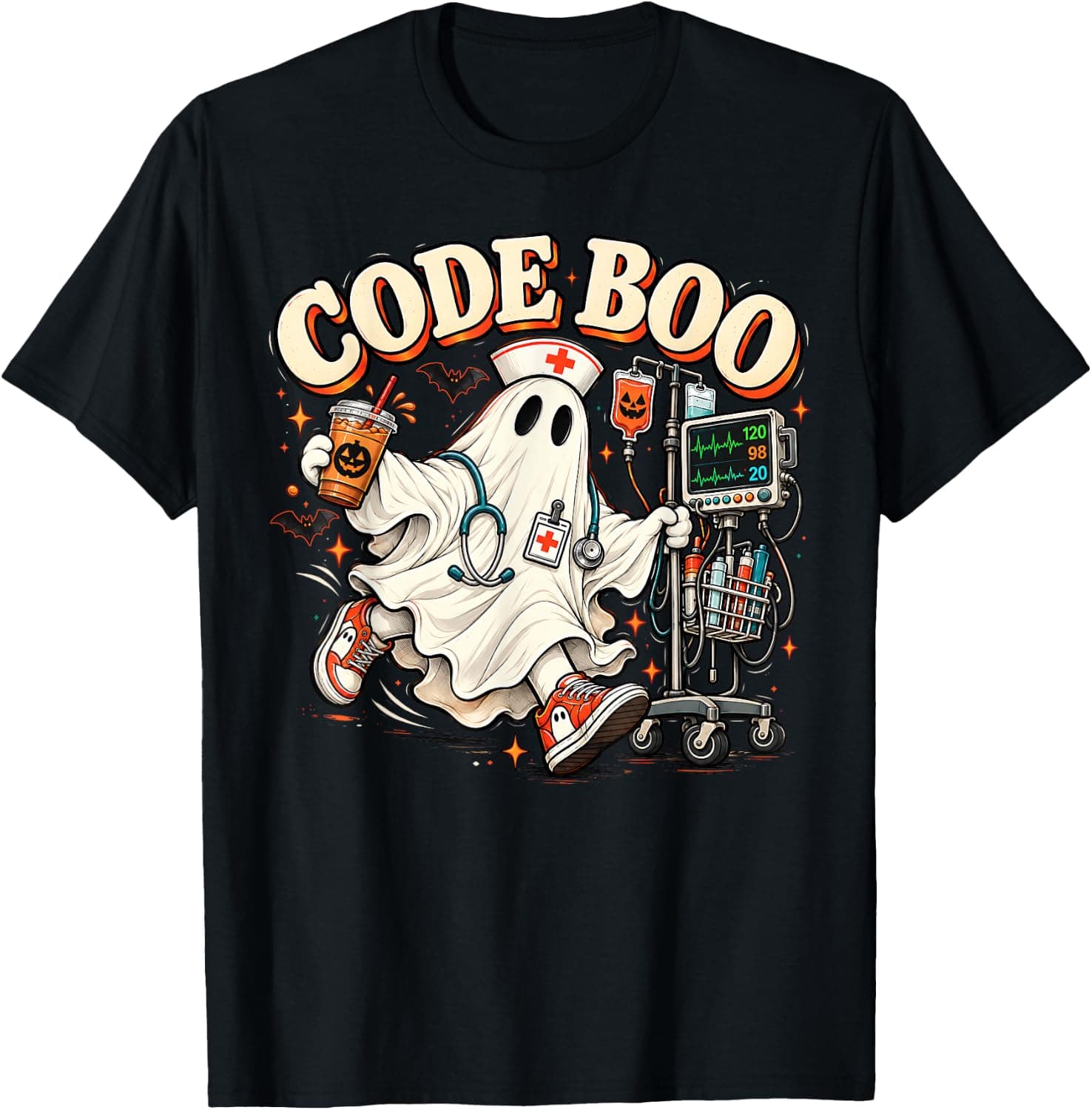 Code Boo Funny Medical Halloween ICU Nurse Boo Crew Women T-Shirt - Trending Amazon merch on demand shirt with BSR 758,458