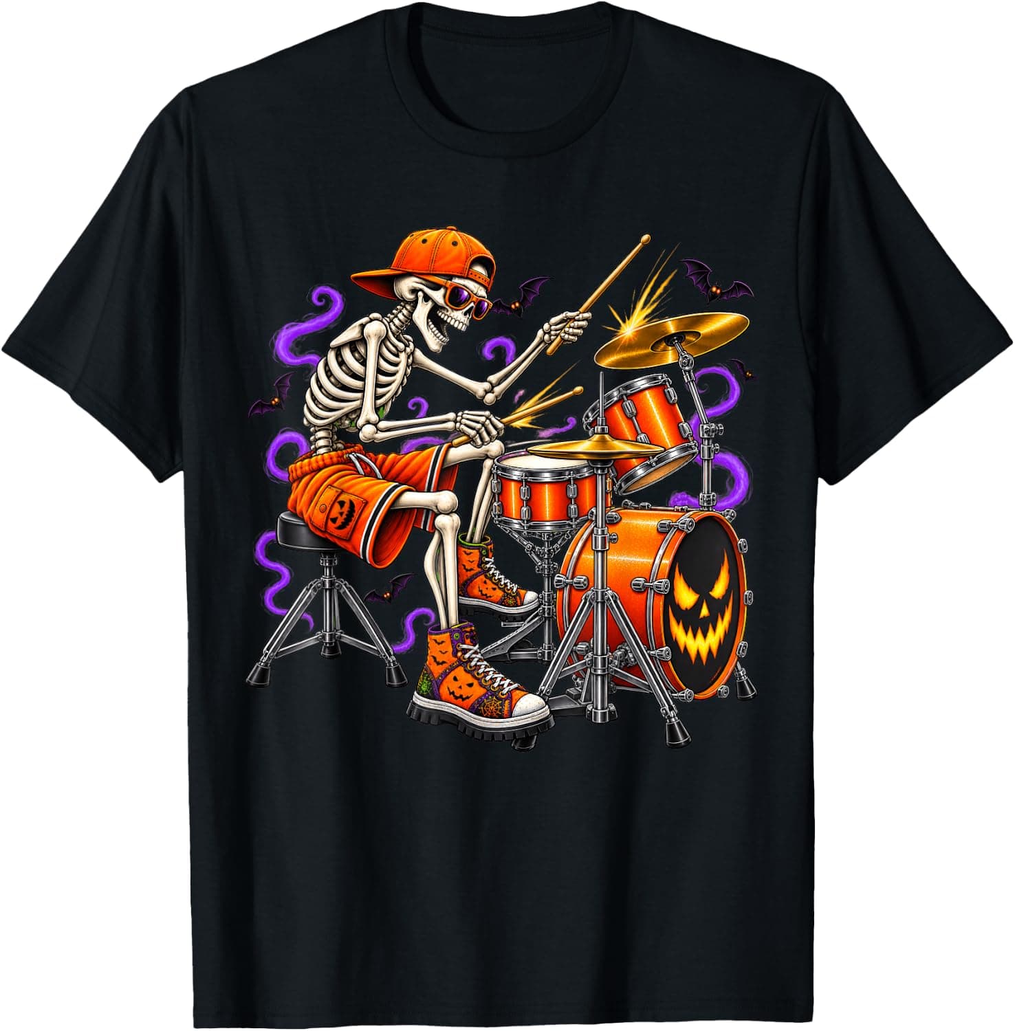 Funny Halloween Skeleton Drummer Spooky Drum Player Rock Dad T-Shirt - Trending POD product with BSR 1,627,395