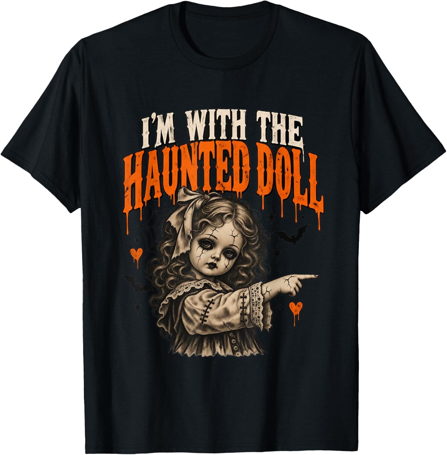 I'm with the Haunted Doll Halloween Spooky Horror Costume T-Shirt - Trending Amazon merch on demand shirt with BSR 1,516,885