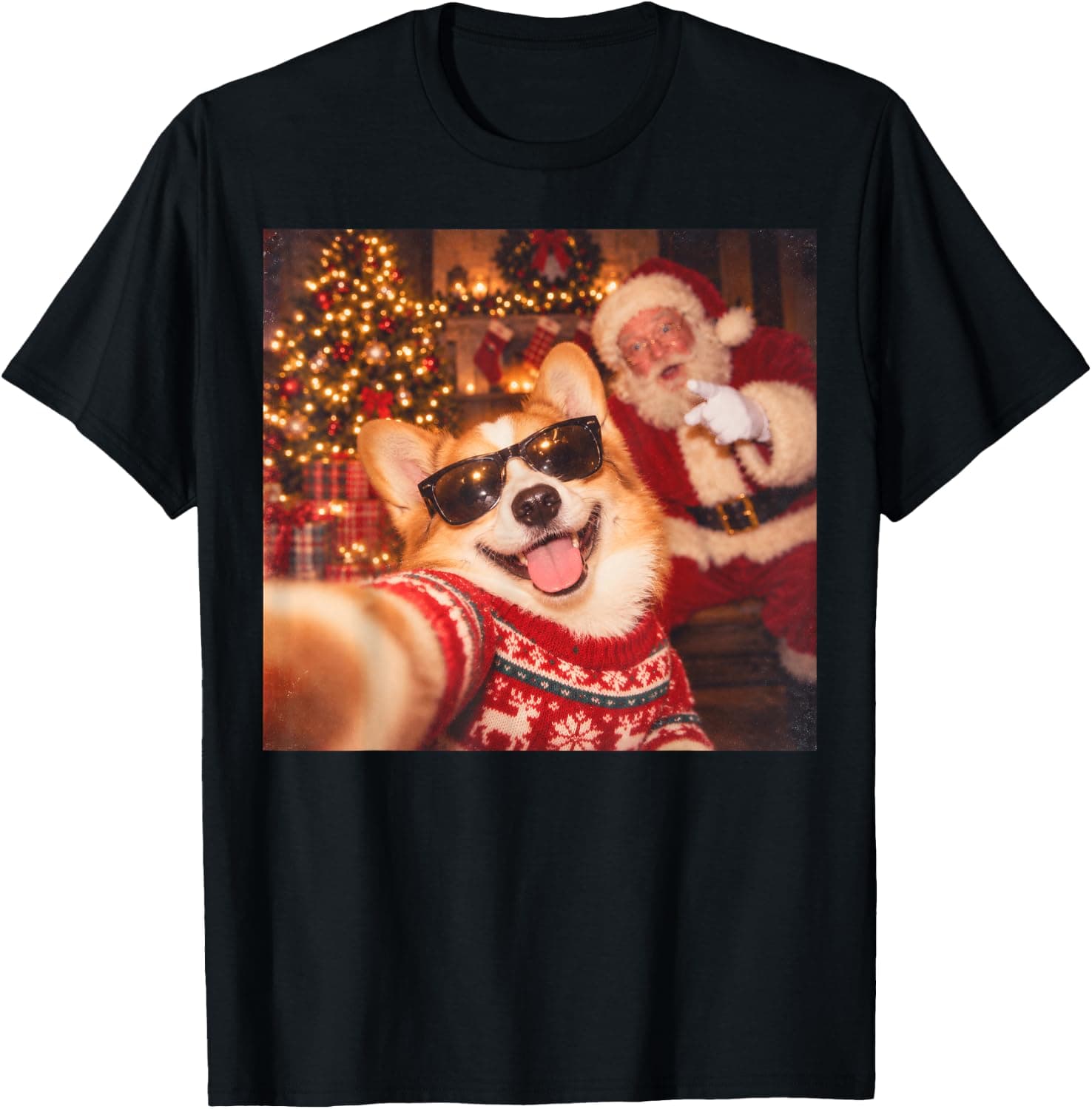 Funny Corgi Christmas Santa Selfie Dog Lover Holiday Xmas T-Shirt - Trending POD product with BSR 1,356,472
