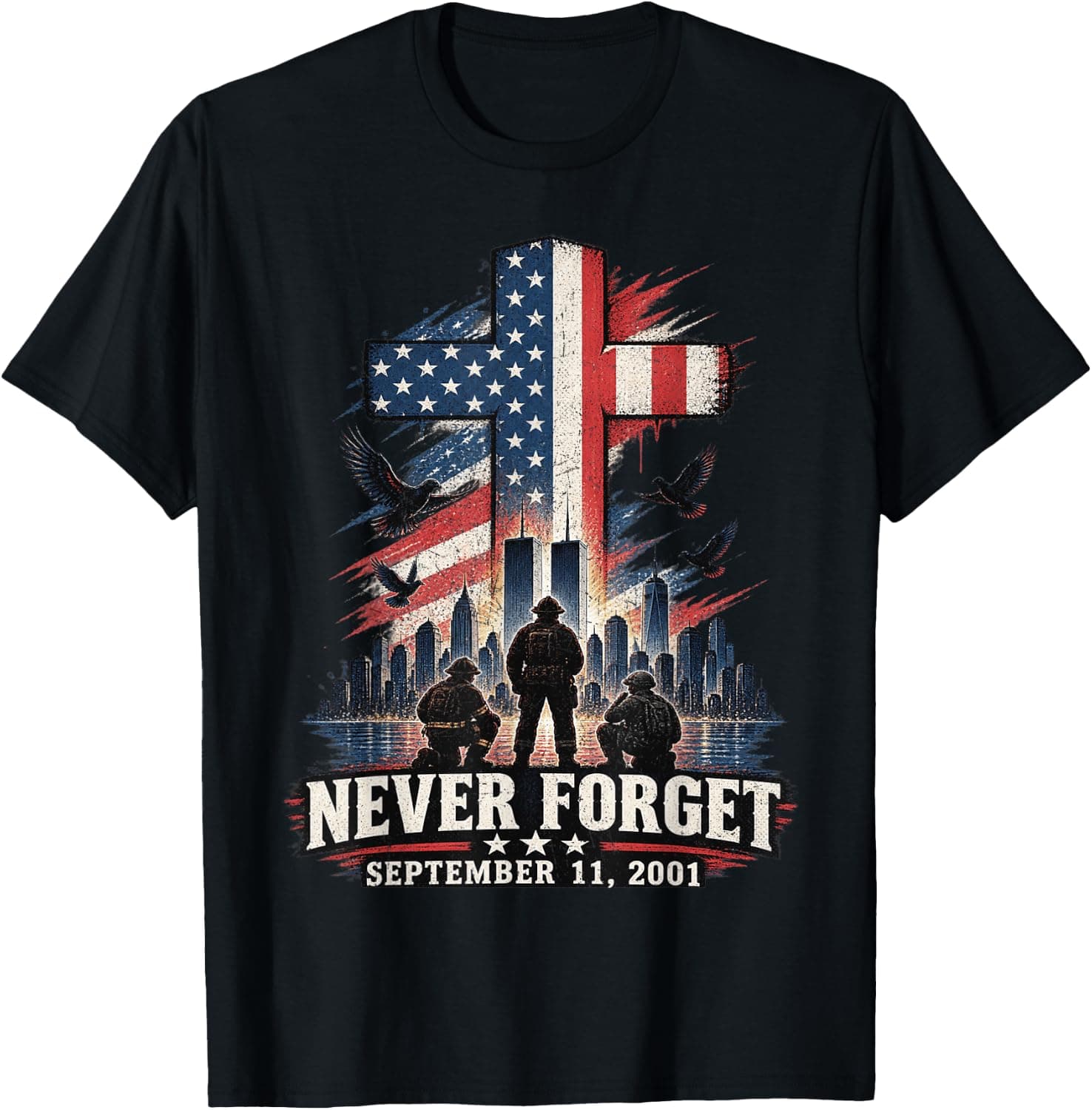 Never Forget September 11 2001 Memorial Day American Flag T-Shirt - Trending POD product with BSR 131,828