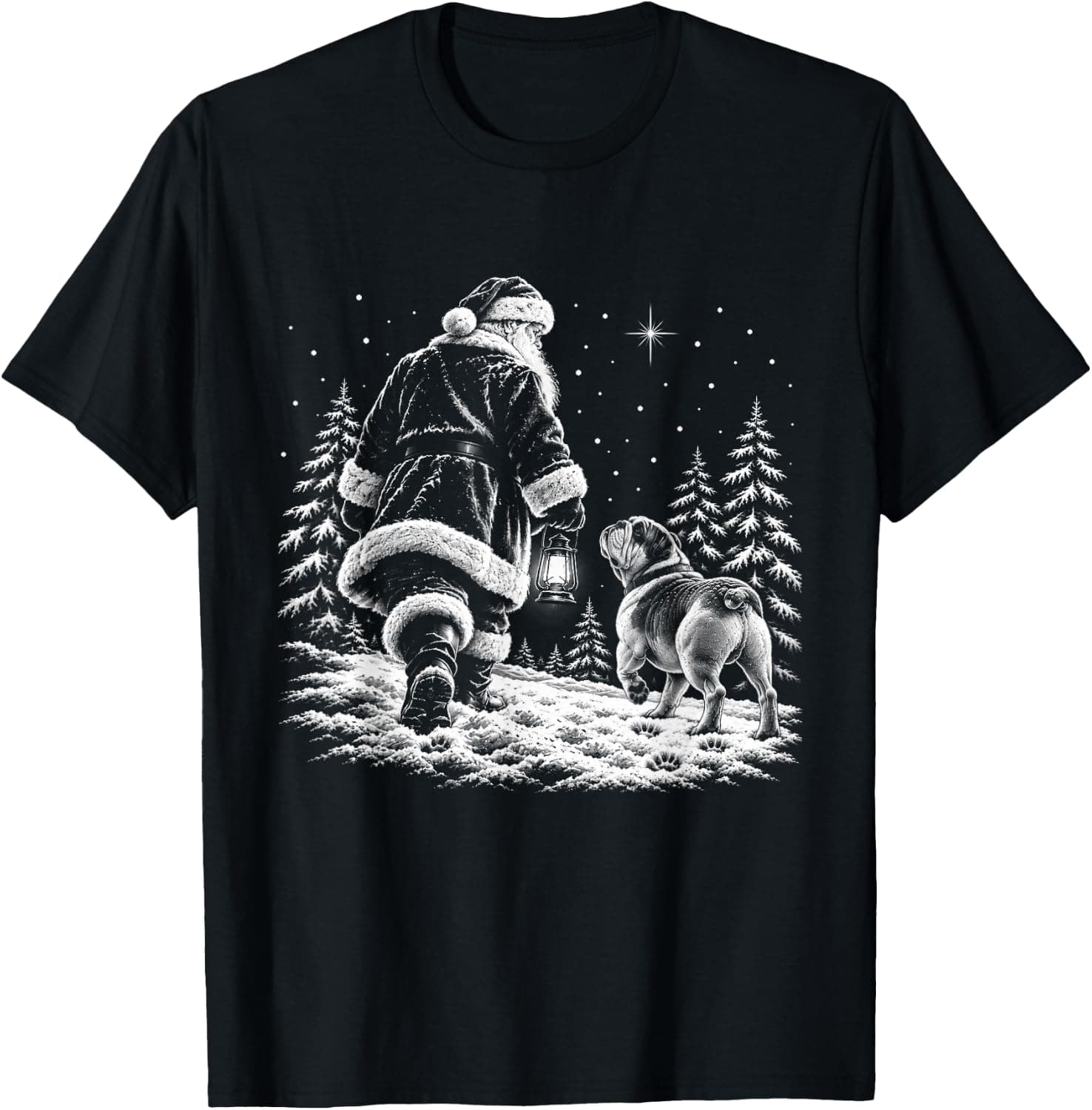 English Bulldog Christmas Dog Walking with Santa Holiday Dog T-Shirt - Trending POD product with BSR 1,604,827