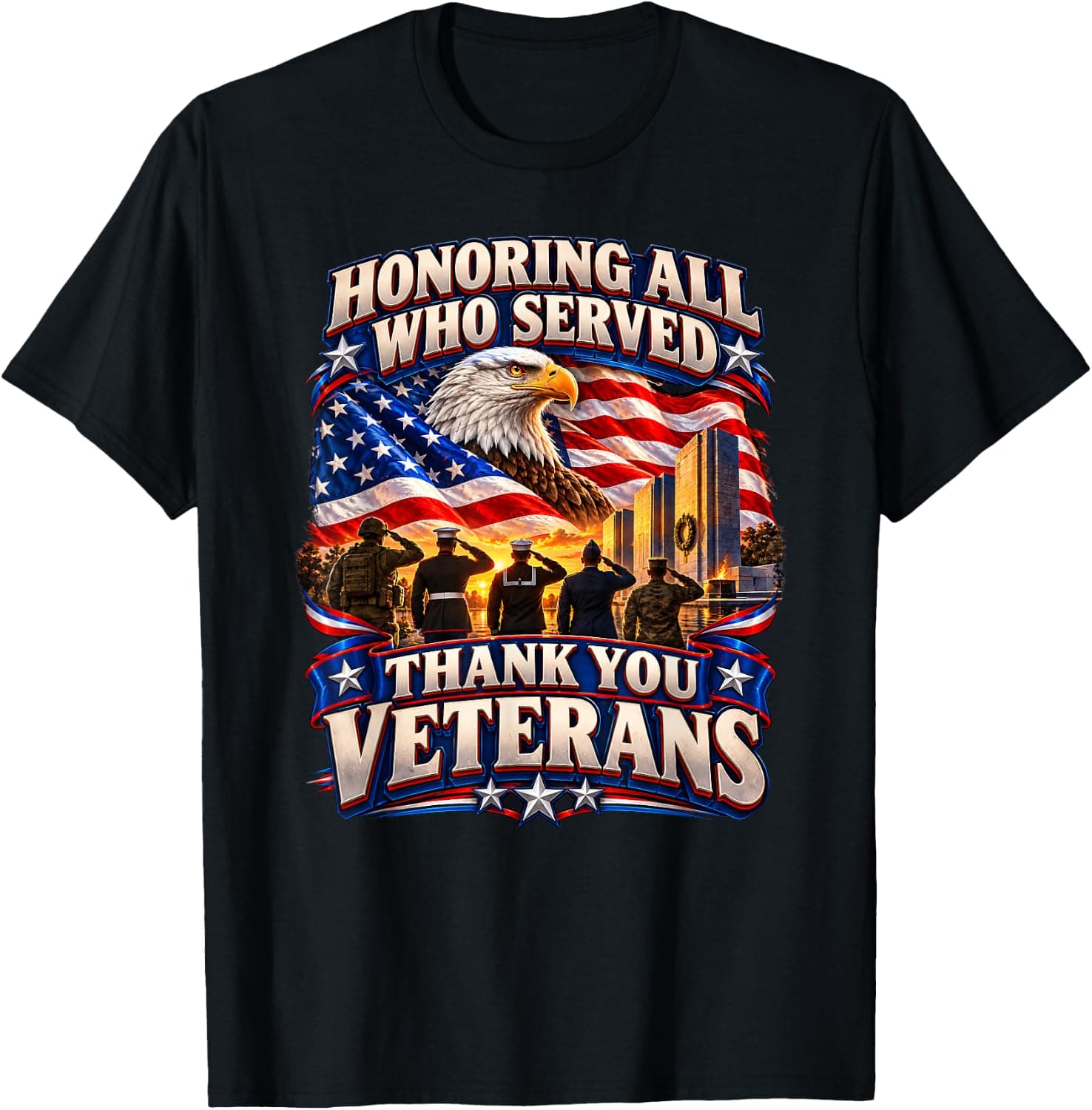 Honoring All Who Served Thank You Veterans Day Memorial Day T-Shirt - Trending Amazon merch on demand shirt with BSR 788,061