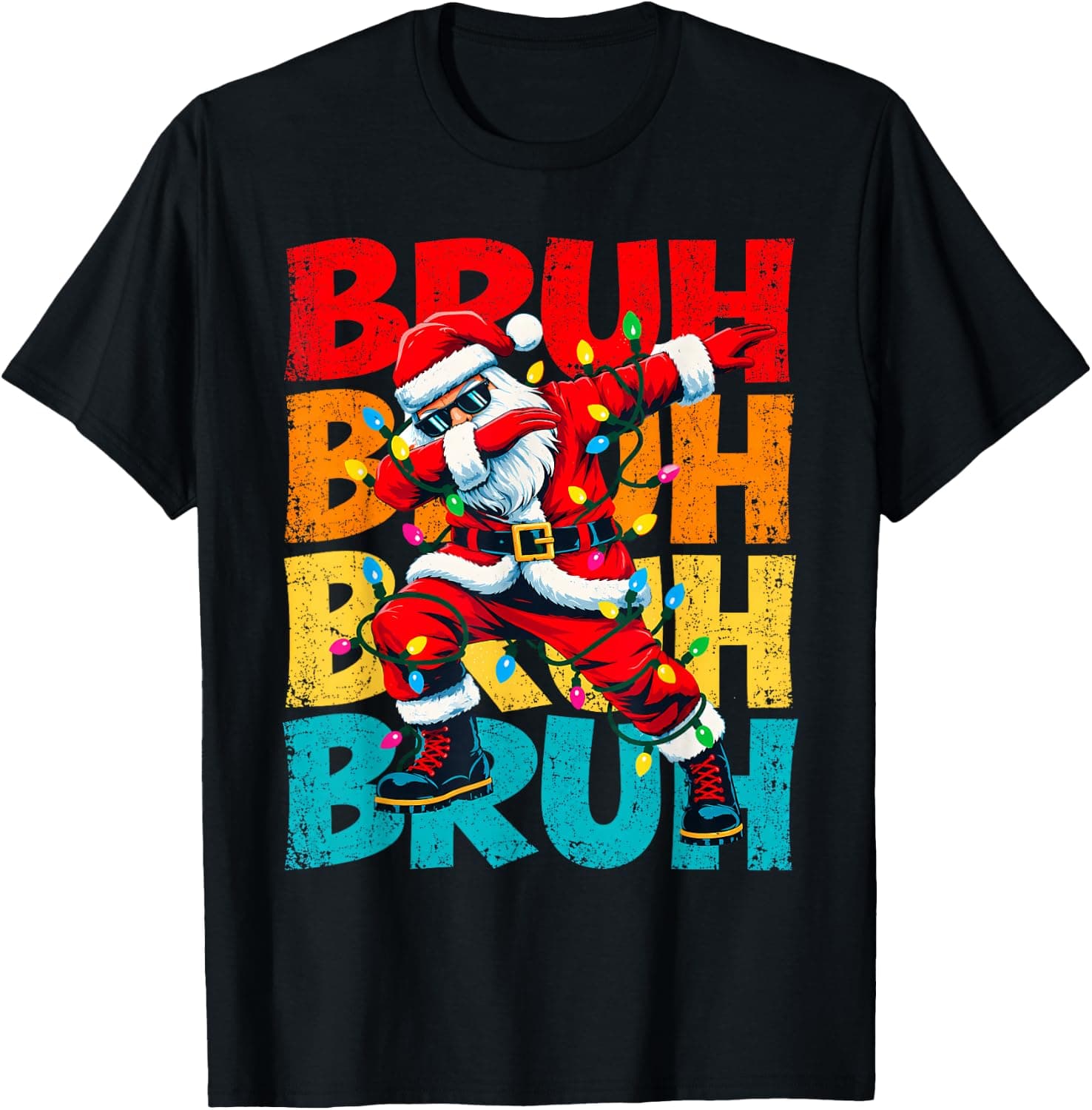 Funny Christmas Xmas Dabbing Santa Retro Bruh Graphic T-Shirt - Trending Amazon merch on demand shirt with BSR 1,435,748