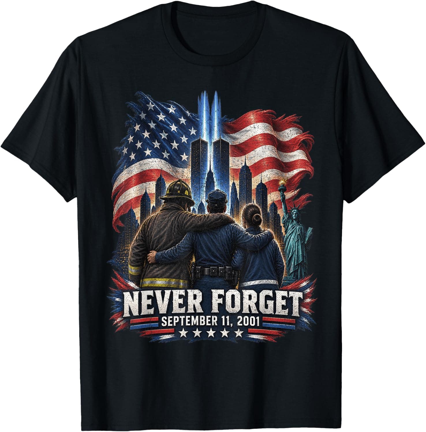 Never Forget September 11 2001 Memorial Day American Flag T-Shirt - Trending POD product with BSR 34,457