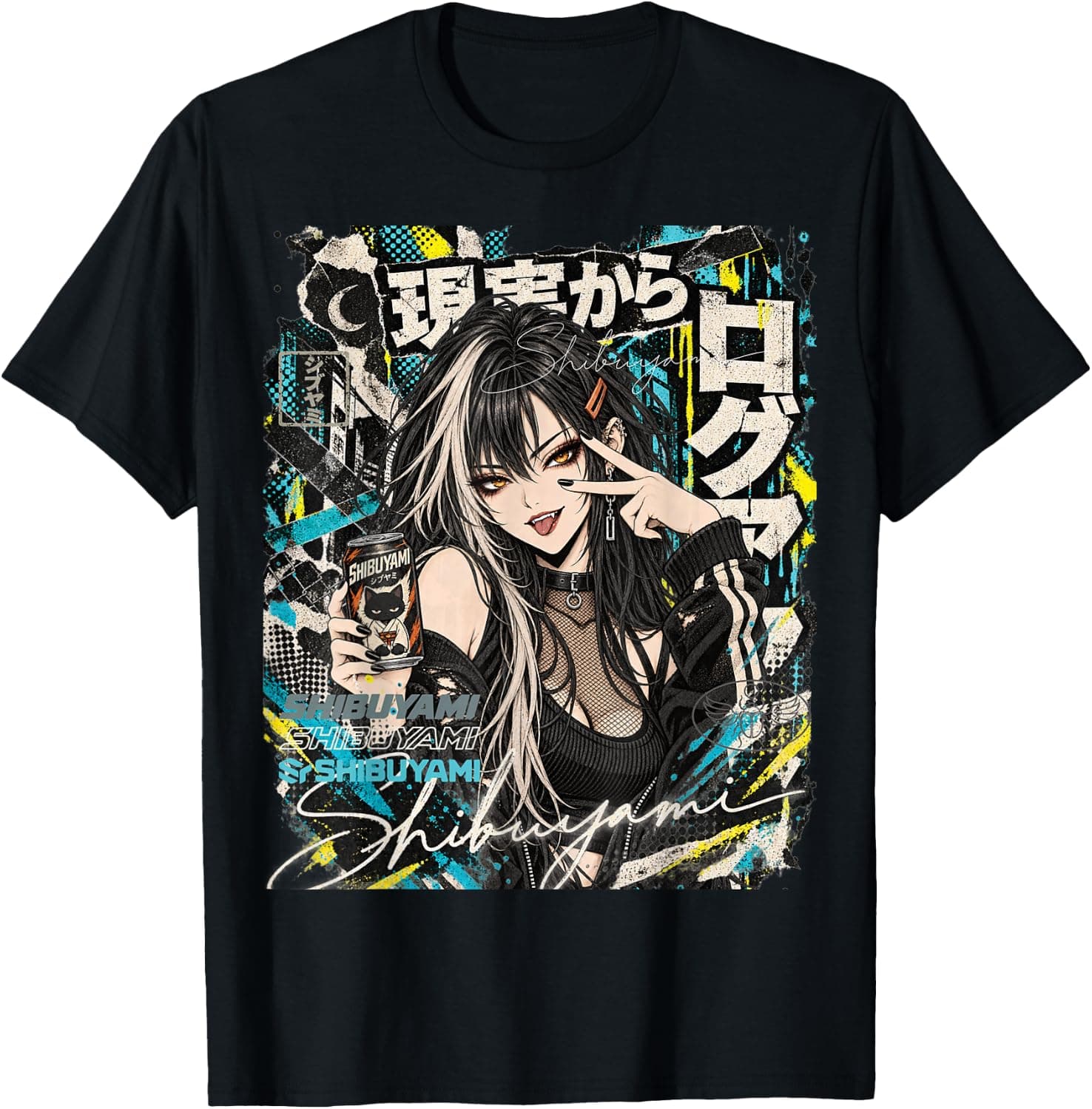 Japanese Goth Anime Girl Y2K Log Out of Reality T-Shirt - Trending Amazon merch on demand shirt with BSR 1,305,452