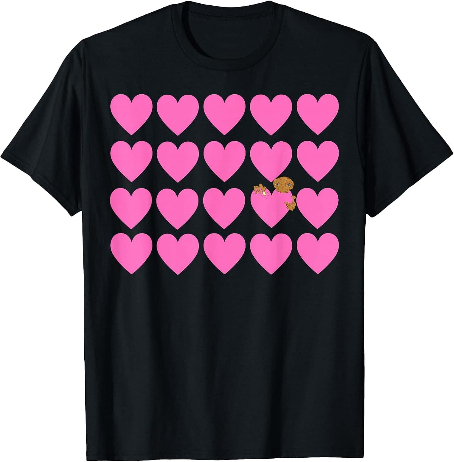 E.T. Valentines Pink Heart Grid E.T. Peaking Graphic T-Shirt T-Shirt - Trending POD product with BSR 4,341,040