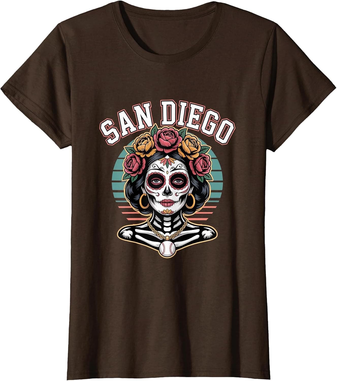 San Diego Sugar Skull Flower City Baseball T-Shirt - Trending POD product with BSR 94,948