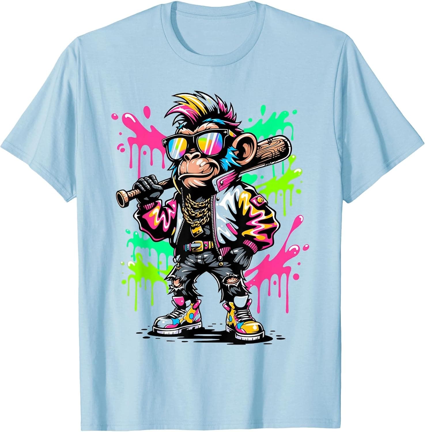Monkey Baseball Drip Funny Animal Party Sport Street Art T-Shirt - Trending POD product with BSR 202,924